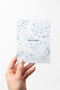Hello Baby Blue Paint Splatter Card