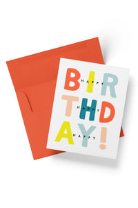 Colorful 3x Happy Birthday Card