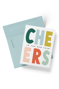 Colorful CHEERS to the New Year Hand-Lettered Cards - Boxed Set of 8 Cards