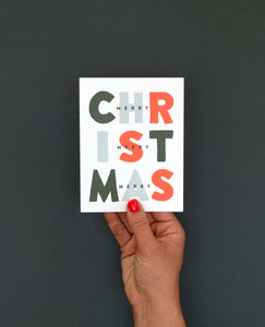 Colorful Hand Lettered 3x Merry Christmas Card