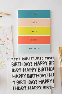 Colorful Stripes Very Happy Birthday Card