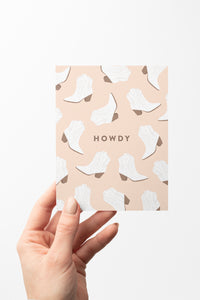 Pink and White Cowboy Boots 'Howdy' Card