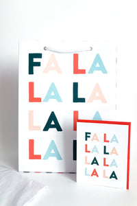 FA LA LA & Checkered Holiday Gift Bag & Card Set