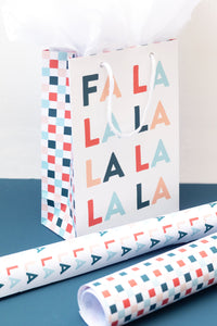 FA LA LA & Checkered Holiday Gift Bag & Card Set