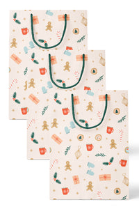 Pink Holiday Pattern Gift Bag Set of 3