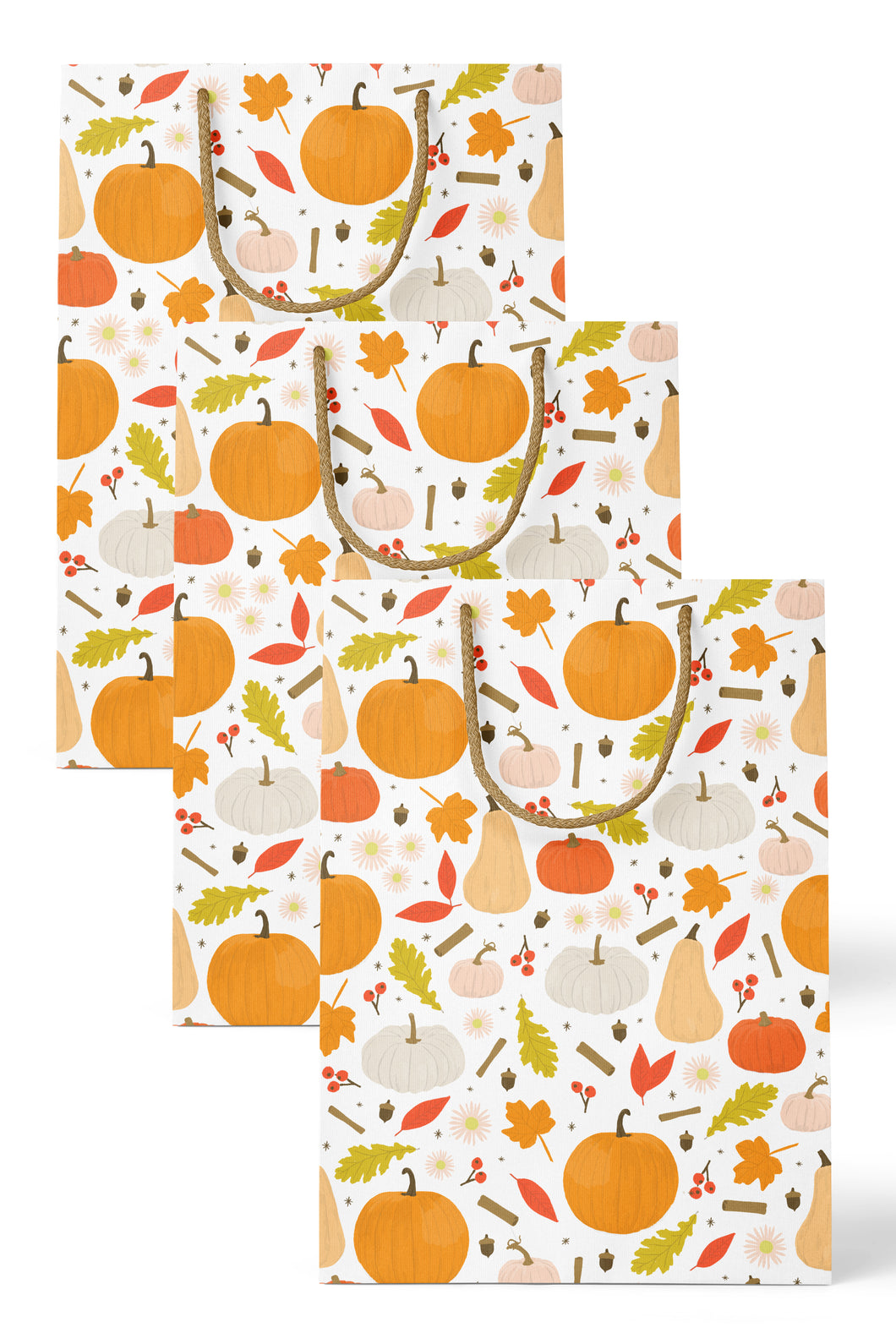 Hello Pumpkin Pattern Fall Gift Bag Set of 3