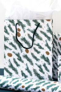 Pine Pattern Holiday Gift Bag & Card Set