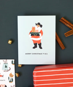 Cowboy Santa Merry Christmas Y'all Cards - Boxed Set of 8 Cards