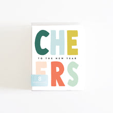 Load image into Gallery viewer, Colorful CHEERS to the New Year Hand-Lettered Cards - Boxed Set of 8 Cards