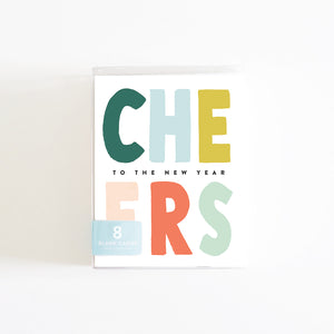 Colorful CHEERS to the New Year Hand-Lettered Cards - Boxed Set of 8 Cards