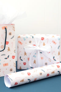 Illustrated Pink Holiday Pattern Wrapping Paper Roll