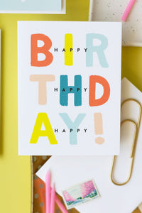 Colorful 3x Happy Birthday Card