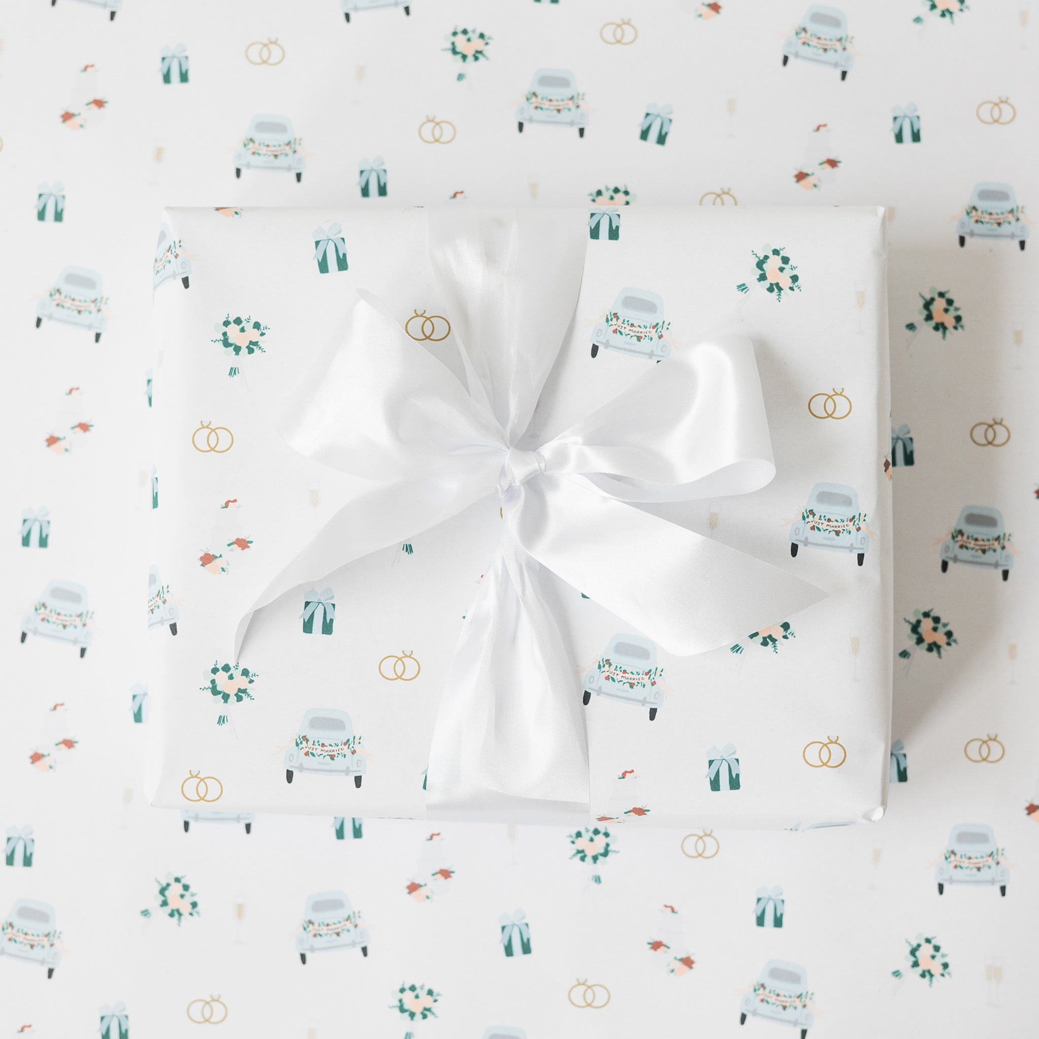 Illustrated Wedding Pattern Wrapping Paper